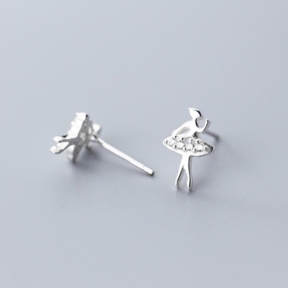 925 Sterling Silver Ballerina Dancer Rhinestone Stud Earrings - Picture 4 of 5